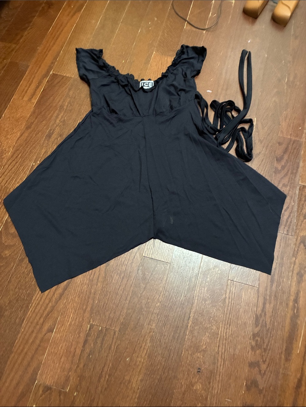 Ice Black Sleeveless Ruffle-Trim Tank Tunic/dress
